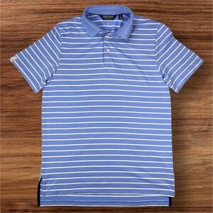 Polo Golf Ralph Lauren Men’s Blue w/ White Stripes Performance Polo. Size Small
